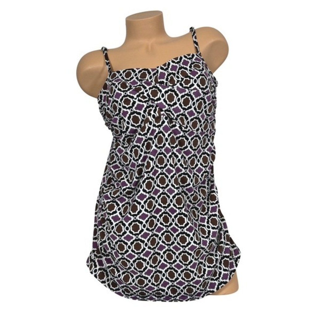 Lands End Womens 18 Tankini Swim Top Purple Brown Geometric Underwire Sweetheart